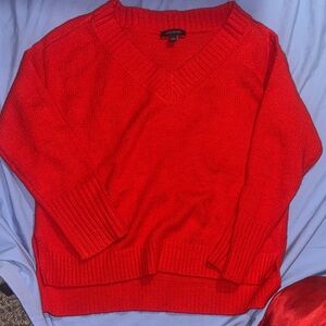 New York & Company Bold Red V-Neck Sweater